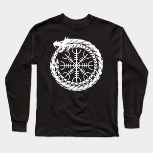 Ouroboros with the Helm of Awe (white symbol) Long Sleeve T-Shirt